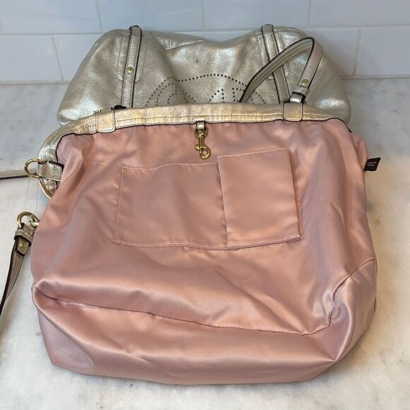 Coach Bag Purse Handbag Leather Audrey Metallic Perforated Convertible Lg Tote - Picture 15 of 16